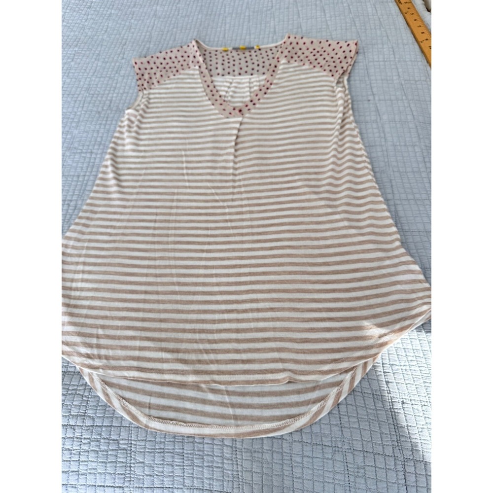Anthropologie Little Yellow Button Top Women Small Stripe Polka Dot Sleeveless T